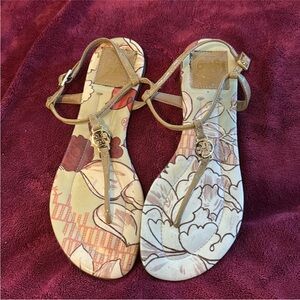 Tory Burch Gold Sandals with T-Strap Design